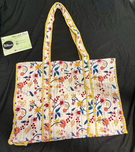 Floral patterned bag on a black background